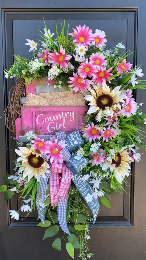 Truck Wreath Spring And Summer Door Wreath, Daisy Wreath, Pink Truck ...