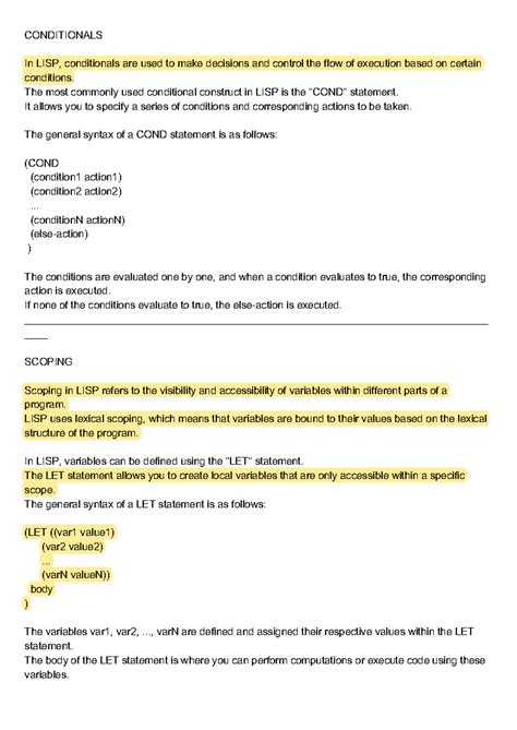 LISP Notes - CONDITIONALS In LISP, conditionals are used to make ...