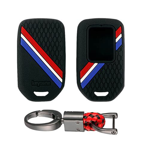 Keyzone striped key cover and keychain fit for : Honda City, Elevate,