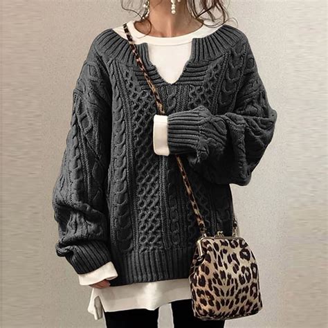 Simua Women's Winter Warm Chunky V Neck Long Sleeve Loose Cable Knit ...