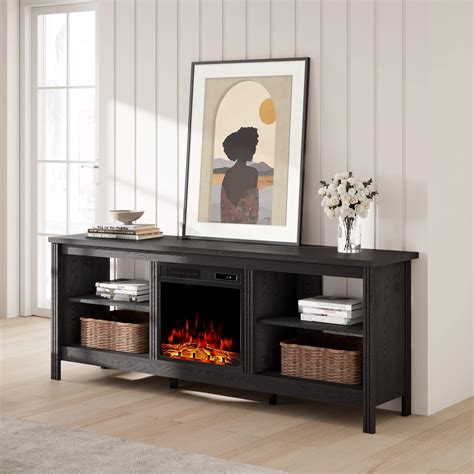 Wampat Fireplace TV Stand for 75 Inch TV, Wood Entertainment Center ...