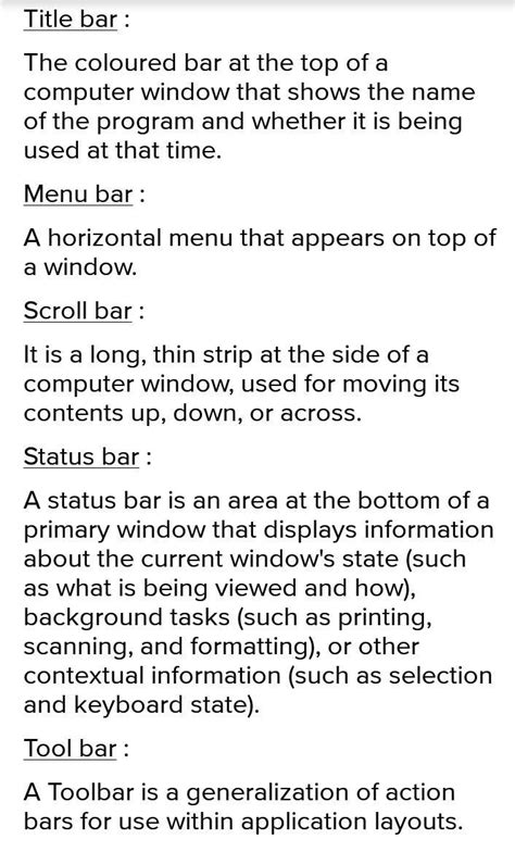 Explain the purpose of the following items in a window. · Title bar ...