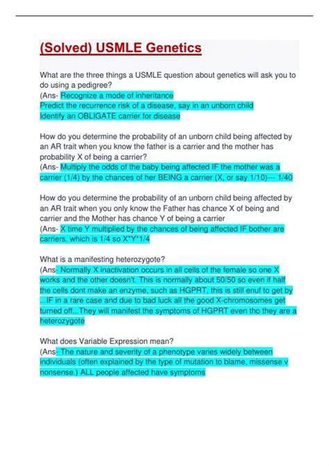 Image result for USMLE Genetics Questions