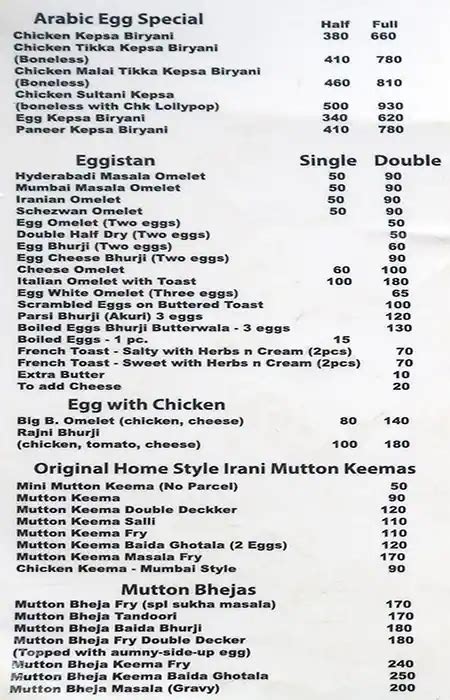 Menu at Light of Bharat Restaurant, Mumbai