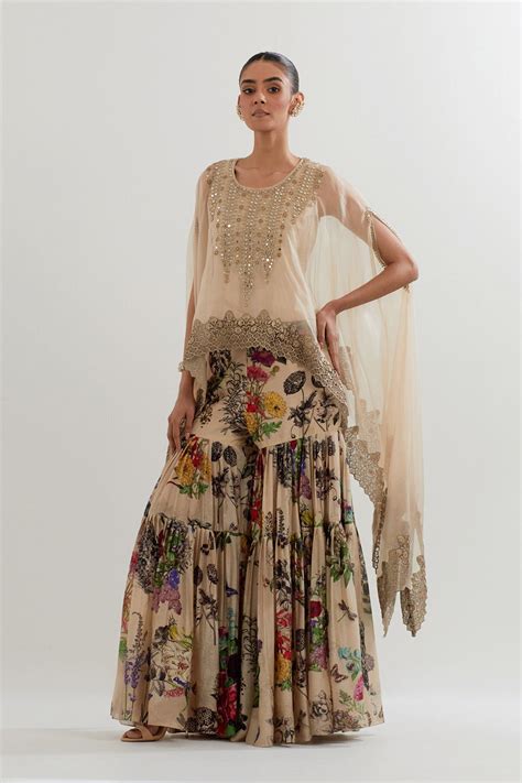 BOTANICAL PRINTED SHARARA WITH DUPATTA CAPE — GAIA by Archie