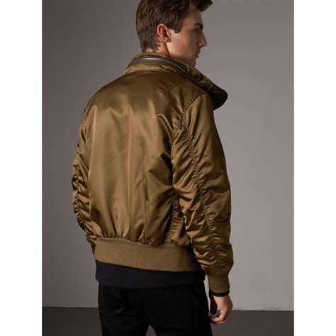 Nylon Bomber Jacket with Packaway Hood in Khaki Brown - Men | Burberry ...