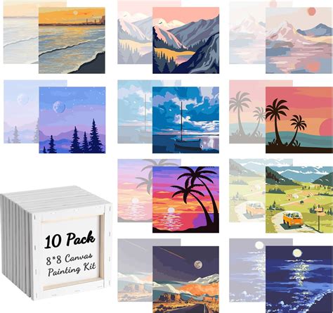 Amazon.com: Seearttz 10 Pcs Pre Drawn Canvas to Paint for Adults Kids ...