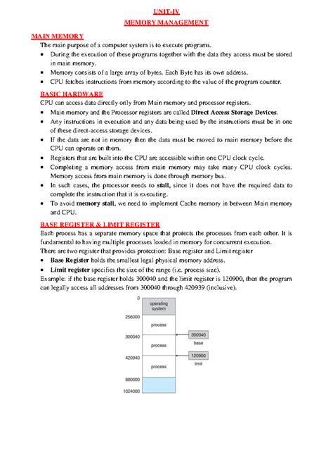 Unit-4 OPERATING SYSTEM:- Memory management - MAIN MEMORY UNIT-IV ...