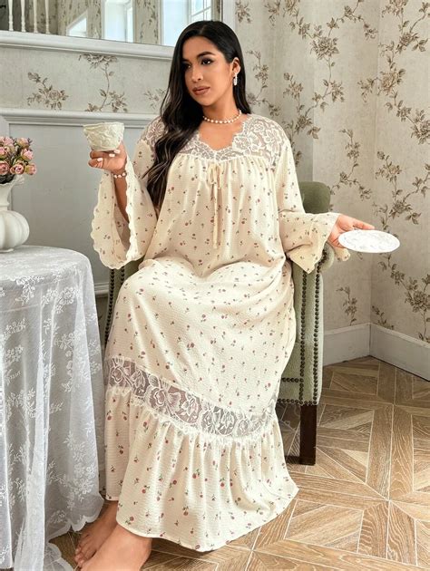 CottageSlumber Robe de pyjama de grande taille de longueur midi, en ...