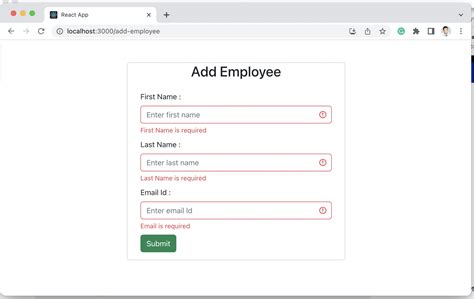 React JS Form Validation Example 的图像结果
