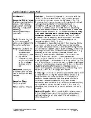 Calling in Sick or Late to Work Doc Template | pdfFiller