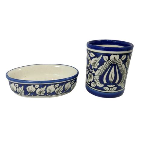 India Meets India Handmade Bathroom Accessories Khurja Pottery Ceramic ...
