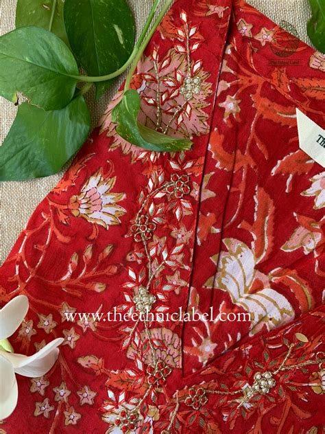 "Rangrez" Hand Embroidered Block Printed Cotton kurta – The Ethnic Label