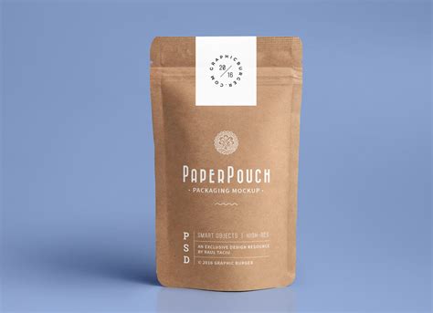Free Standing Paper Pouch Packaging Mockup PSD - Good Mockups