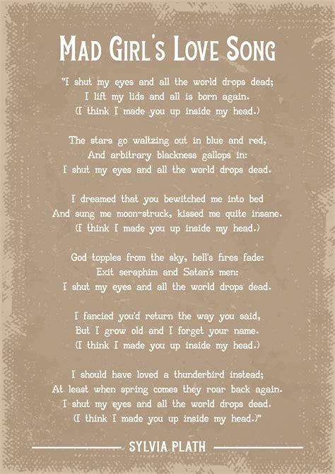 Sylvia Plath Mad Girls Love Song poem art print | Etsy