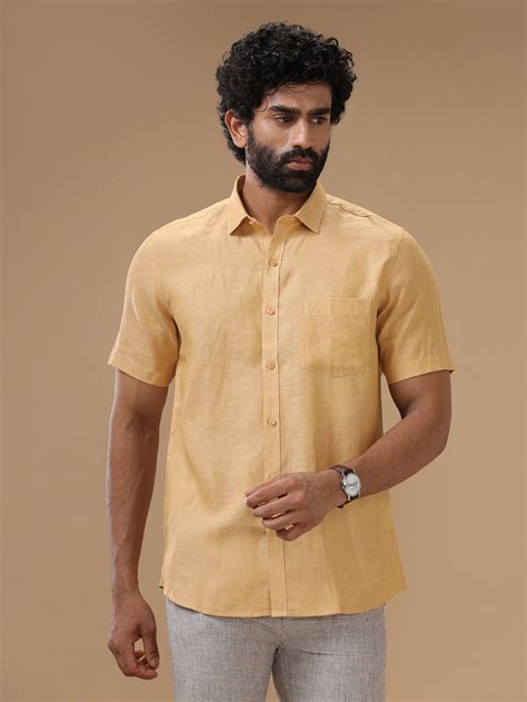 Men Pure Linen Light Orange Shirt L96