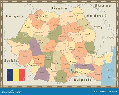 Romania Political Map Vintage Color Stock Vector - Illustration of ...