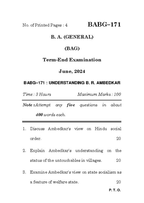 Understanding B.R. Ambedkar: Insights and Perspectives (IGNOU BABG 171 ...