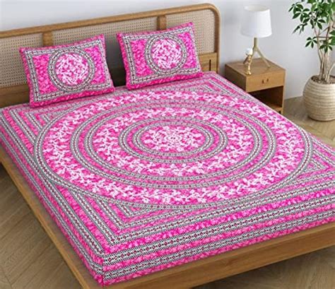 SheetKart Floral 144 TC Cotton Double Bedsheet with 2 Pillow Covers ...