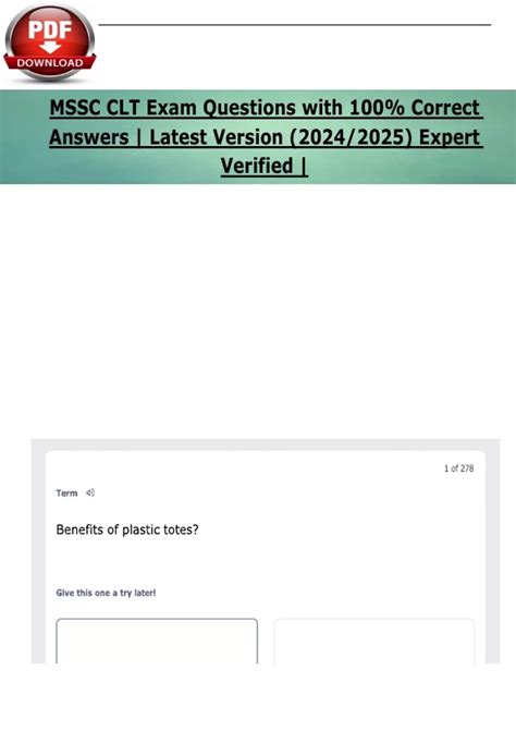 MSSC CLT Exam Questions with 100% Correct Answers | Latest Version ...