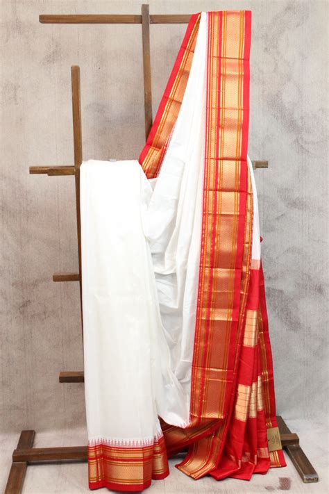 White Silk Ilkal Saree - SRWSIS129 | Sayali Rajadhyaksha Sarees