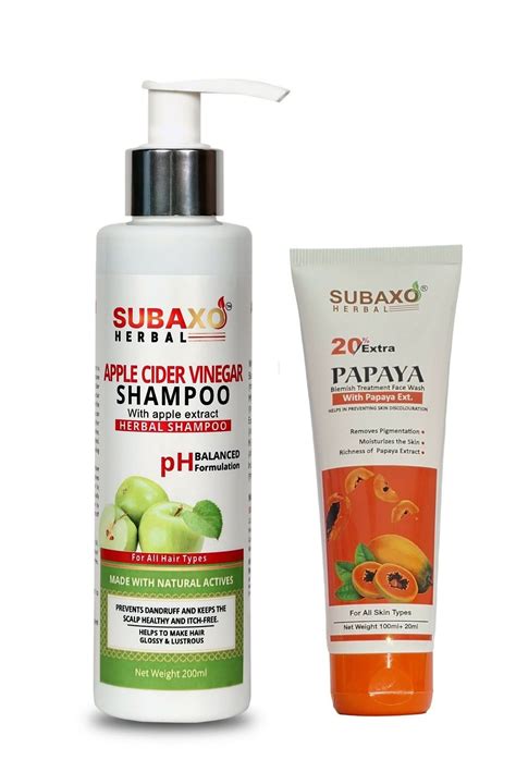 SUBAXO Apple Cider Vinegar Shampoo (200 ml) & Papaya Herbal Face Wash ...