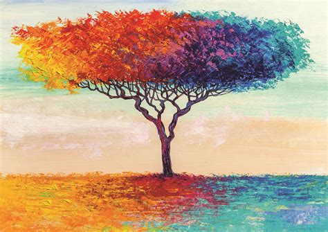 Hand Painted Impressionist Oil Painting of a Colorful Tree – FEMTOARTS