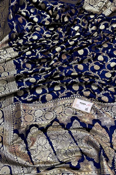 Navy Blue Murmuri Jaal Katan Silk Banarasi Saree – Mohsin Textiles