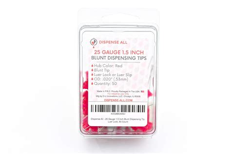 Dispense All - 25 Gauge 1.5 Inch Blunt Dispensing Tip, Luer Lock, 50 ...
