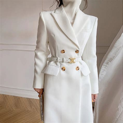 Grace White Double Breasted Wool Blend Midi Coat | Vivian Seven