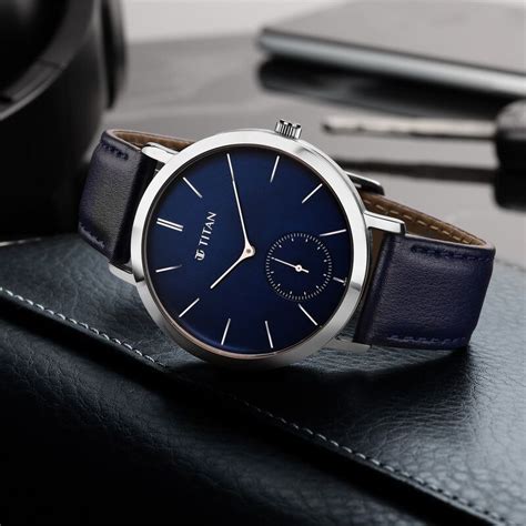 Buy Online Titan Memento Blue Dial Analog Leather Strap watch for Men ...
