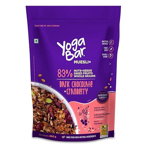 Yogabar Wholegrain Breakfast Muesli - Dark Chocolate + Cranberry,400g ...