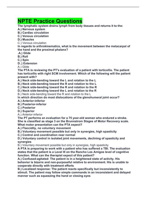 NPTE Practice Questions And Answers, Complete Multiple choice solution ...