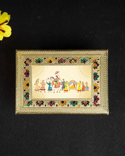 Customized - Meenakari Dry Fruit Box - Gold - 9x7 inch - WL5218 – Wedtree