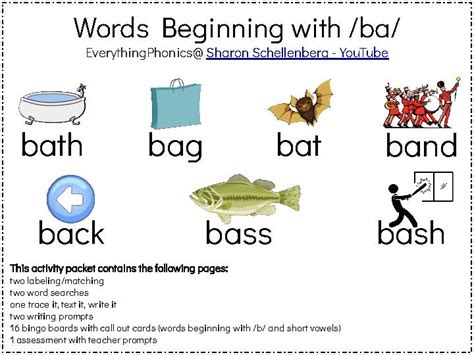 Words Beginning With /ba/ Everything Phonics for Kindergarten and First ...