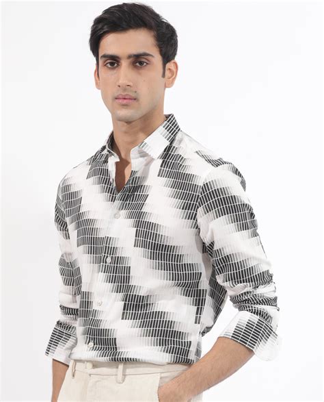 Rare Rabbit Men's Jace Black Viscose Geometric Print Regular Fit Full