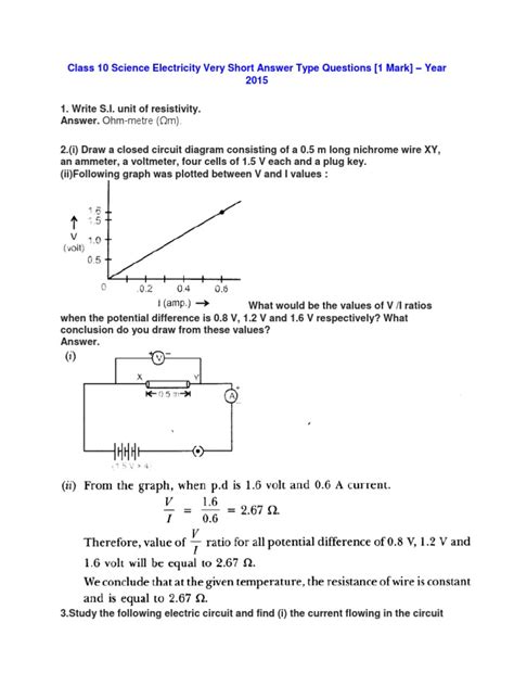 Image result for Class 10 Science Chapter Electricity Questions
