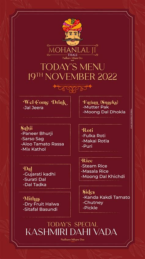 Menu at Mohanlal Ji Premium Veg Thali & Banquet Best Veg thali ...