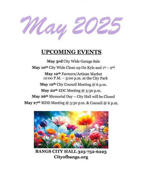 May 2025 Calendar | Bangs TX