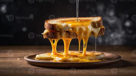 A gooey grilled cheese sandwich with melted cheese dripping from ...