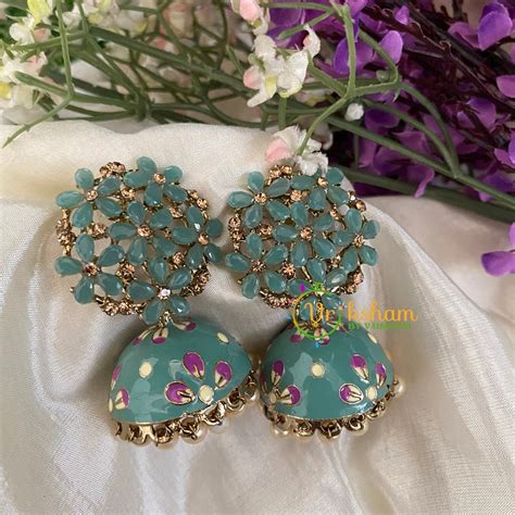 Meenakari Jhumkas -Sage Green-G2956 – vrikshamindia