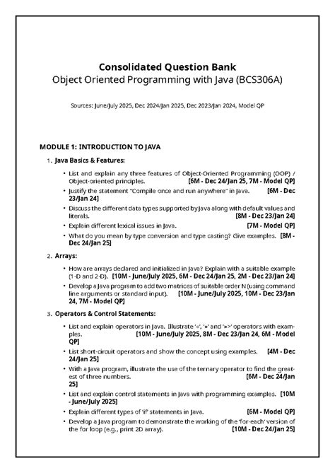 OOPS with Java Question Bank (BCS306A) - PYQs and Model Answers - Studocu