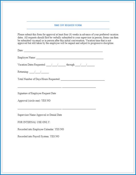 free printable time off request form