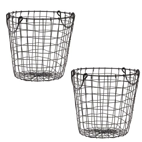 Round Black Wire Laundry Baskets with Handles (Metal, 8.5 x 11 In, 2 ...