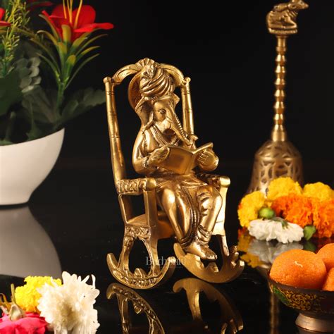 Buy Brass superfine Ganesha on rocking chair 7" - Budhshiv.com