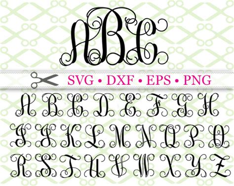 VINE MONOGRAM SVG FONT-Cricut Silhouette Files SVG DXF EPS PNG | MONOGRAMSVG.COM by SVG Designs