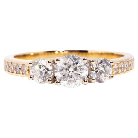 18K Yellow Gold 2.31 Carat Round Diamond 3 Stone Baguette Engagement ...