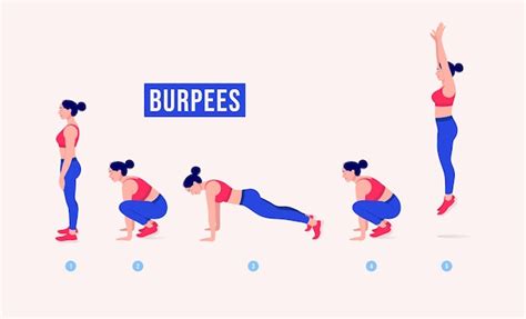 Burpees oefening Vrouw workout fitness aerobic en oefeningen | Premium ...
