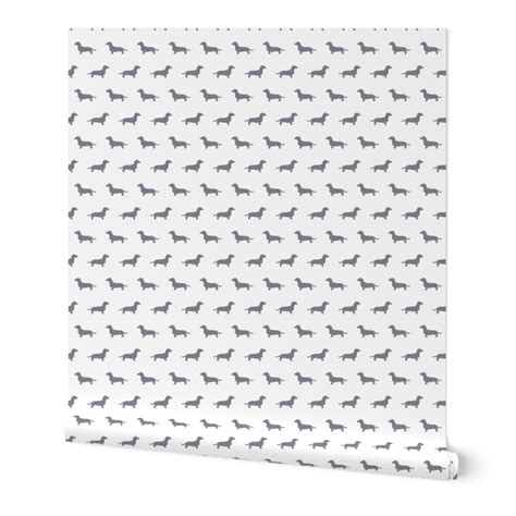Dachshund Cool Grey Silhouettes Wallpaper | Spoonflower