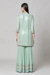 Buy Blue Silk, Chiffon Sequins Mandarin Collar Embroidered Short Kurta ...
